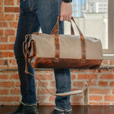 Vintage Canvas and Leather Overnight Travel Bag - Light Brown