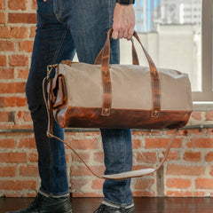 Vintage Canvas and Leather Overnight Travel Bag - Light Brown