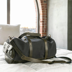 Vintage Canvas and Leather Overnight Travel Bag - Green