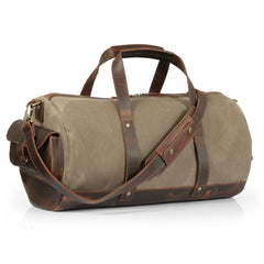 Vintage Canvas and Leather Overnight Travel Bag - Light Brown