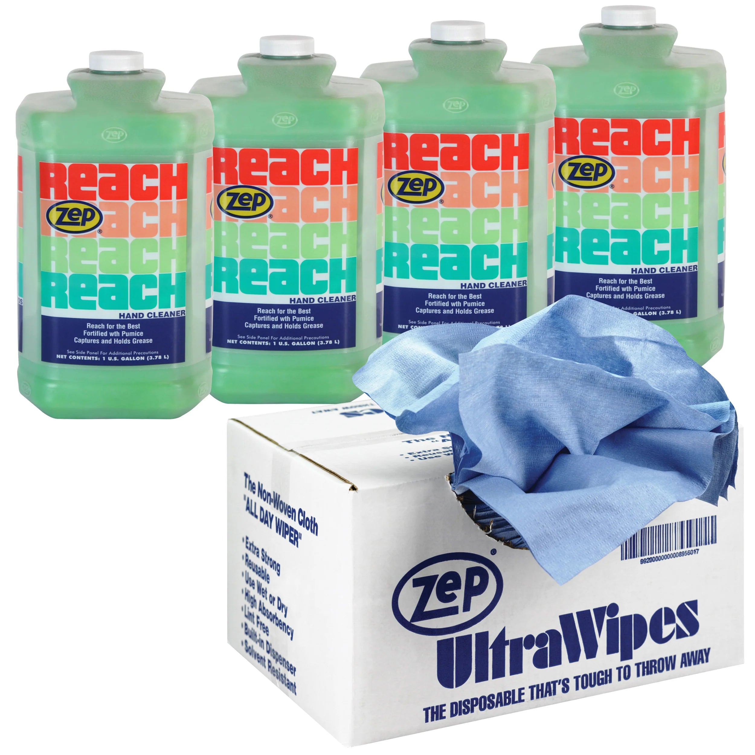 Zep Reach Industrial Strength Hand Cleaner and Zep Ultra Wipes Shop Towels Bundle - 1 Gal - Versa Solutions, LLC