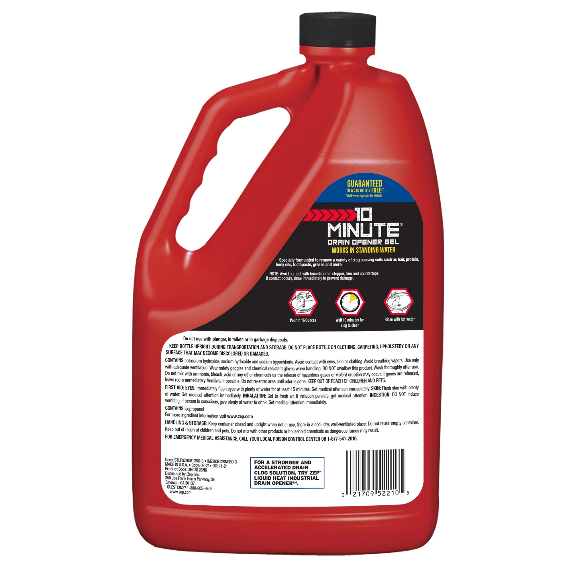 10 Minute Drain Opener Gel - 1 Gallon - Commercial Strength, Fast Acting and Safe For All Pipes