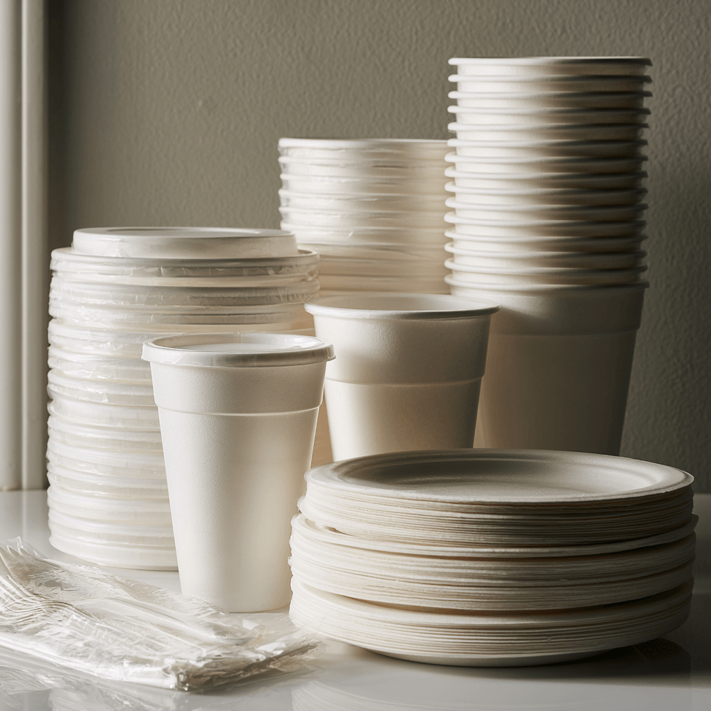 Disposable cups, lids, and napkins
