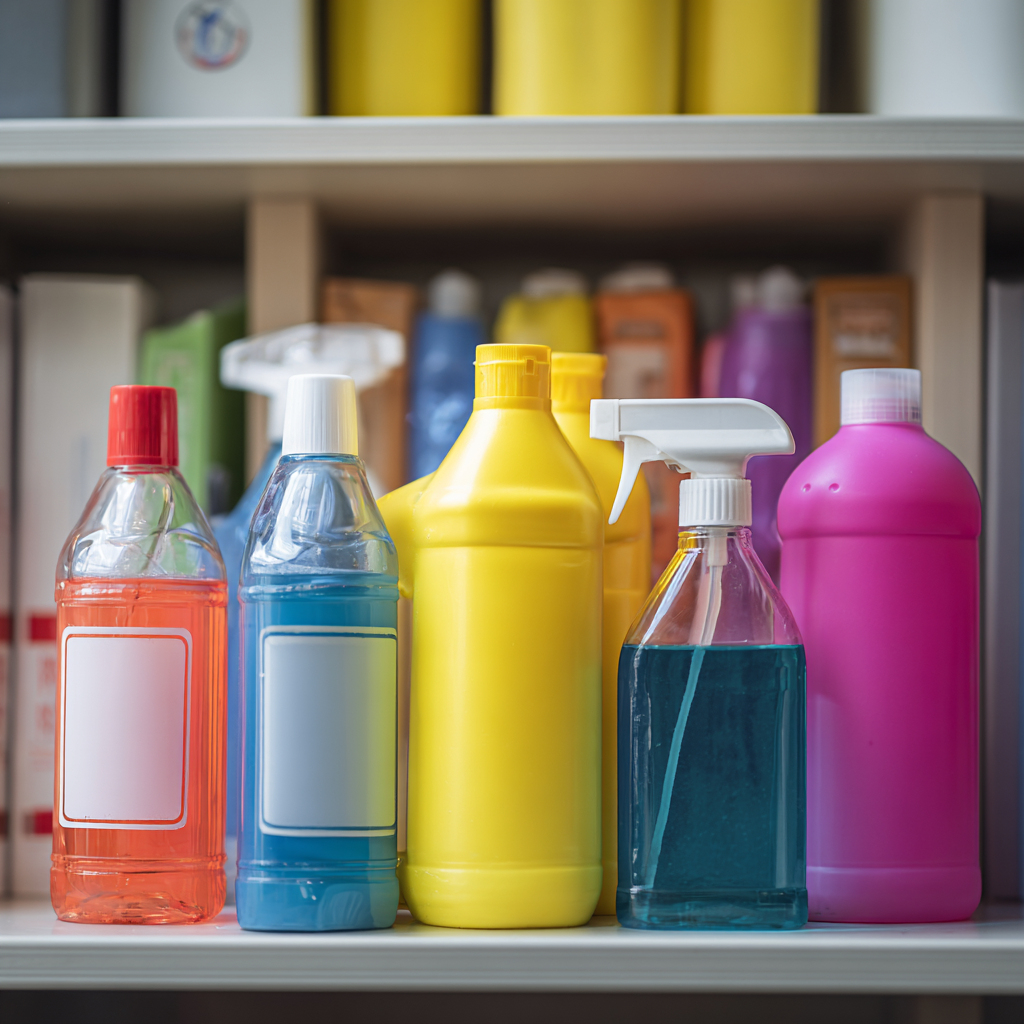 Janitorial cleaning supplies in a warehouse