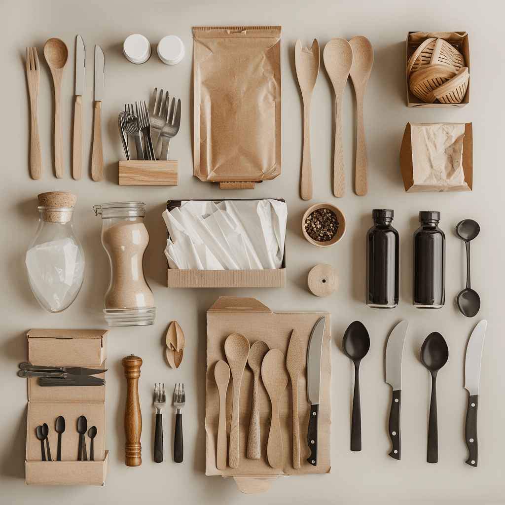 Food service supplies on stainless steel